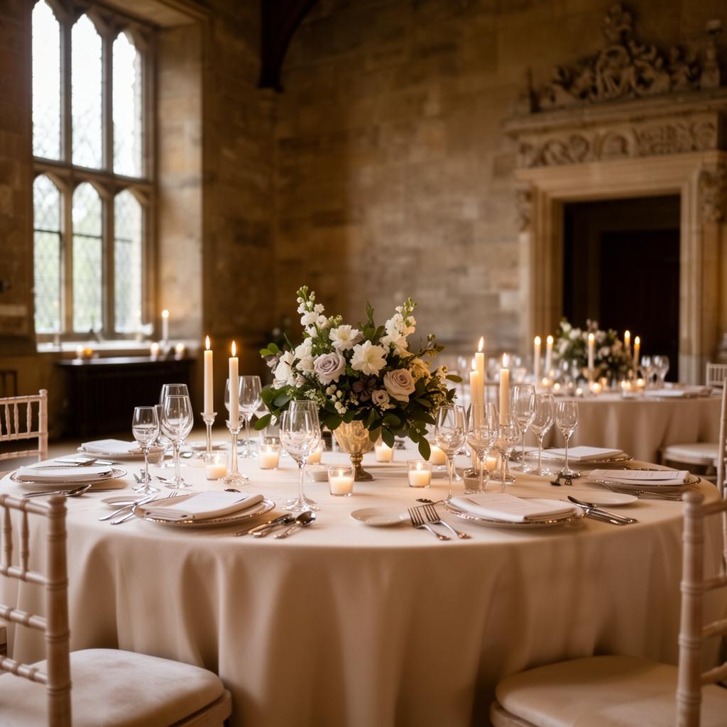 Elegant wedding table setting in a North East England manor hall