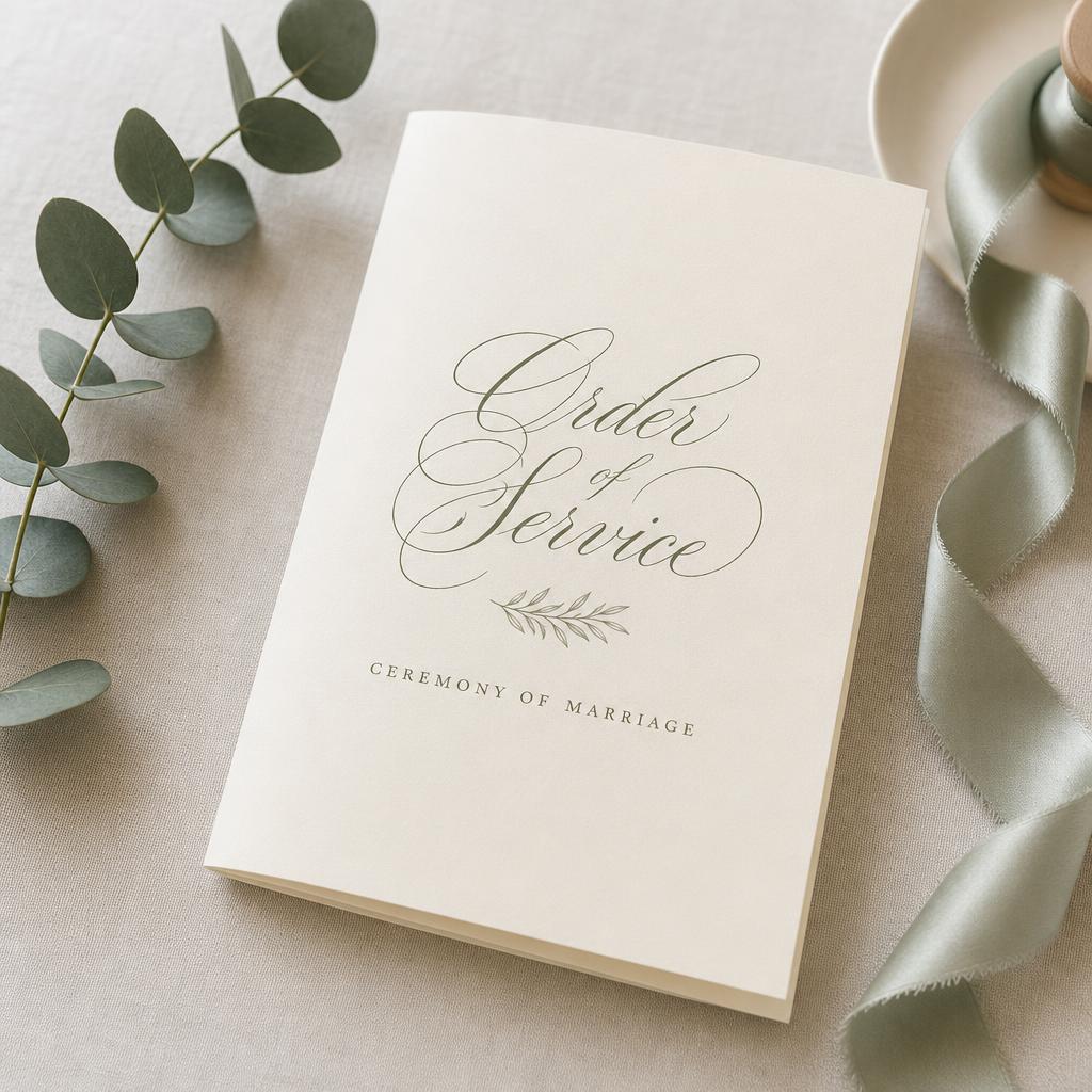 Bespoke order of service booklet with calligraphic script